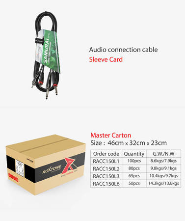 Kabel audio 2 x RCA / 2 x Jack 6.3mm mono 3m Roxtone RACC150L3 